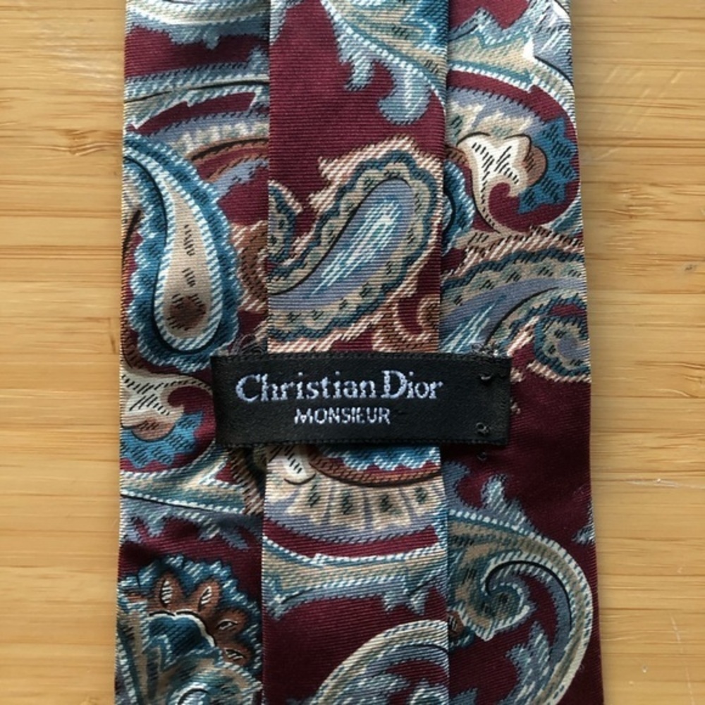 DIOR Silk Tie In Dark Red & Paisley Blue